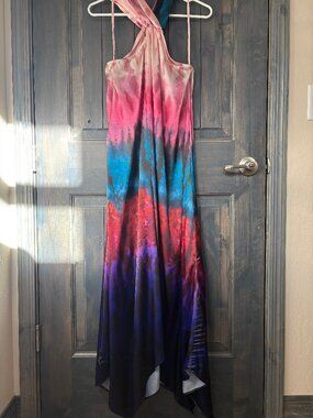 By Anthropologie Tie Dye Watercolor One-Shoulder Glam Maxi Dress size S